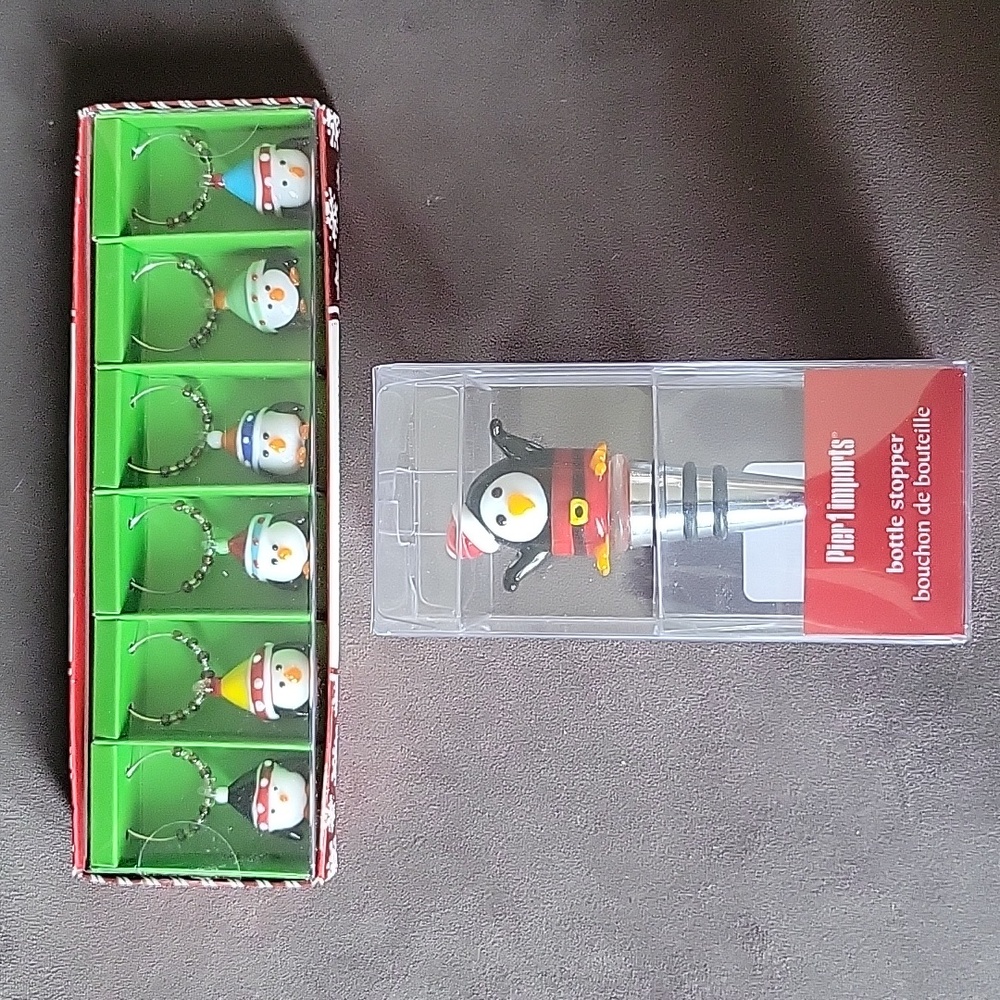 Penguin Bottle Stopper and Drink Charms Set